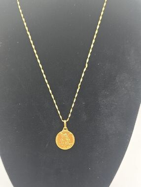 14k Gold Coin St. Michael Pendant On 18k Chain Necklace